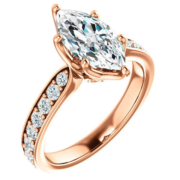 Marquise cut Engagement Ring with Pave set Side Stones