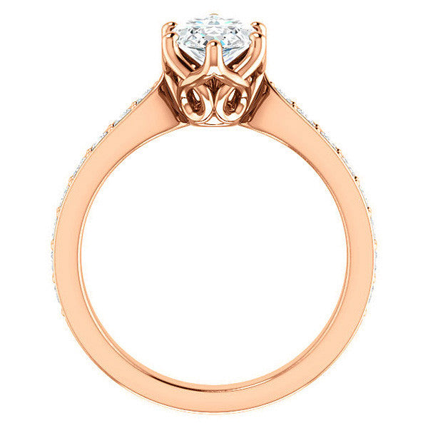 Marquise cut Engagement Ring with Pave set Side Stones