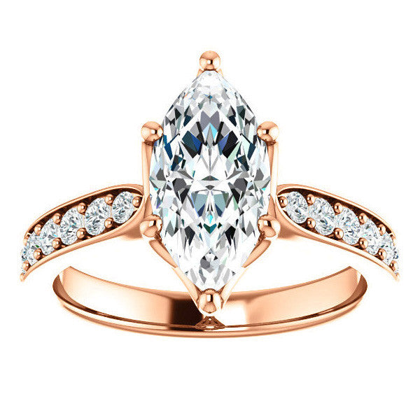 Marquise cut Engagement Ring with Pave set Side Stones