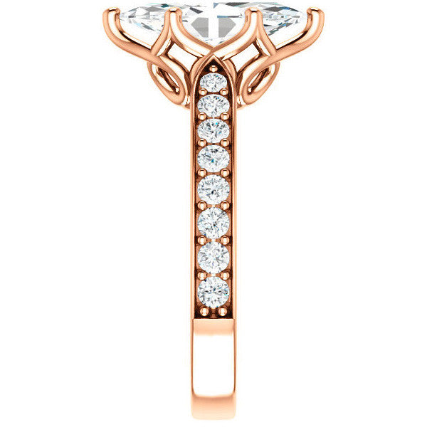 Marquise cut Engagement Ring with Pave set Side Stones