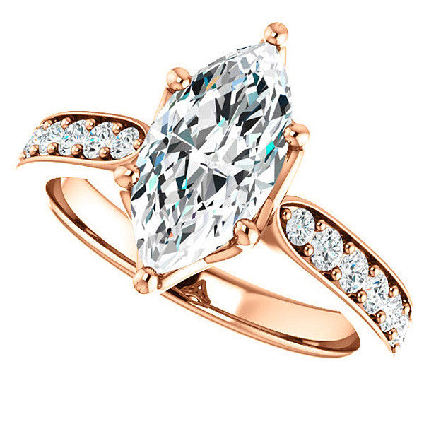 Marquise cut Engagement Ring with Pave set Side Stones