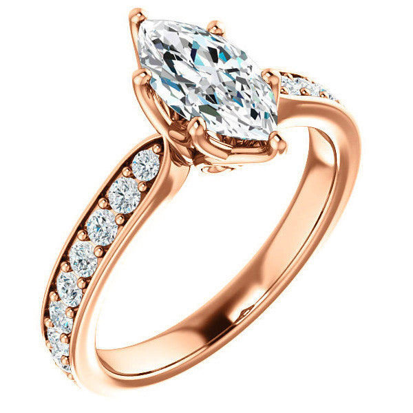 Marquise cut Engagement Ring with Pave set Side Stones