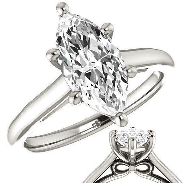 Marquise Solitaire Engagement Ring with Bow Accent