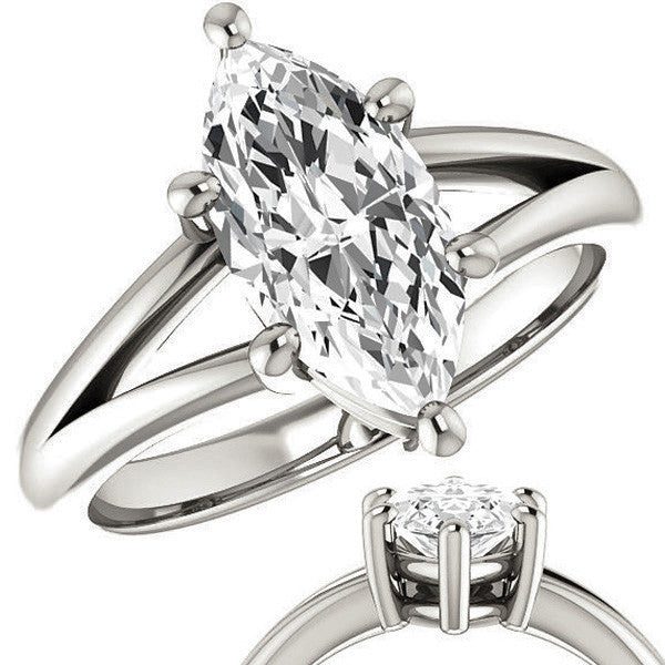 Marquise Cut Split Shank Solitaire Ring