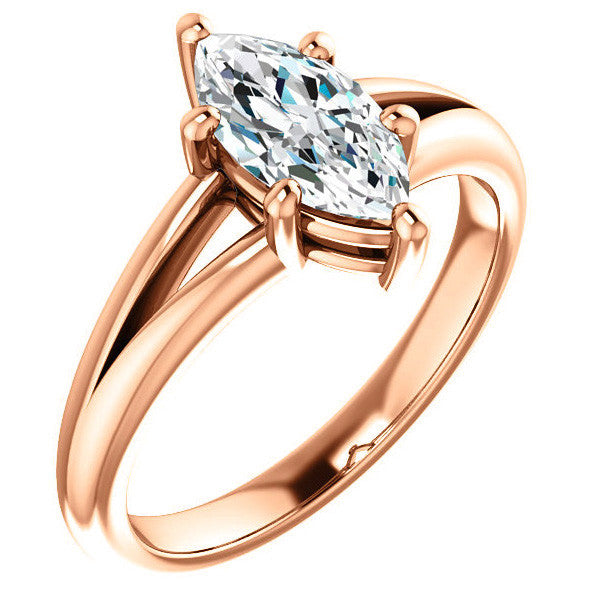 Marquise Cut Split Shank Solitaire Ring