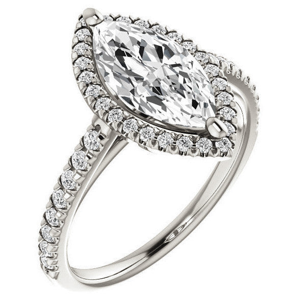Marquise Cut Halo Cathedral Engagement Ring