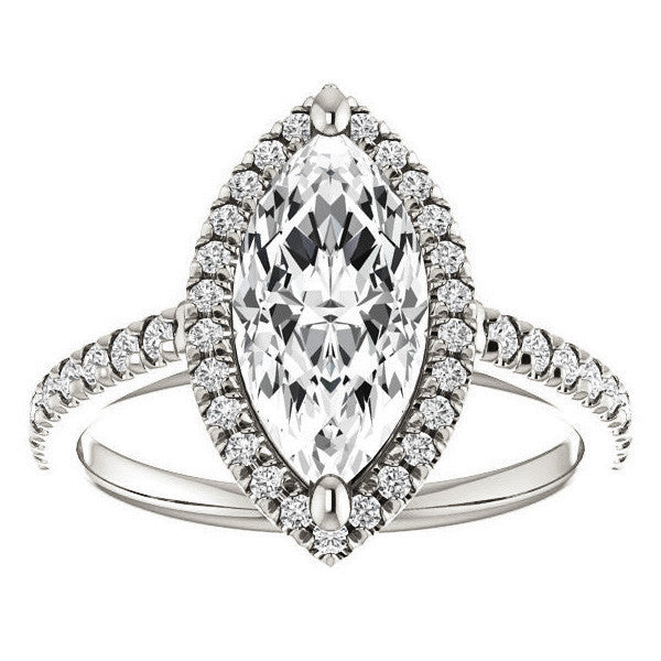 Marquise Cut Halo Cathedral Engagement Ring