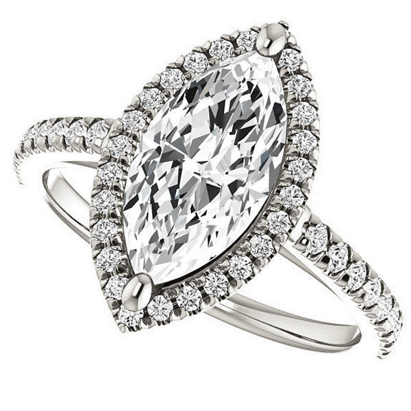 Marquise Cut Halo Cathedral Engagement Ring