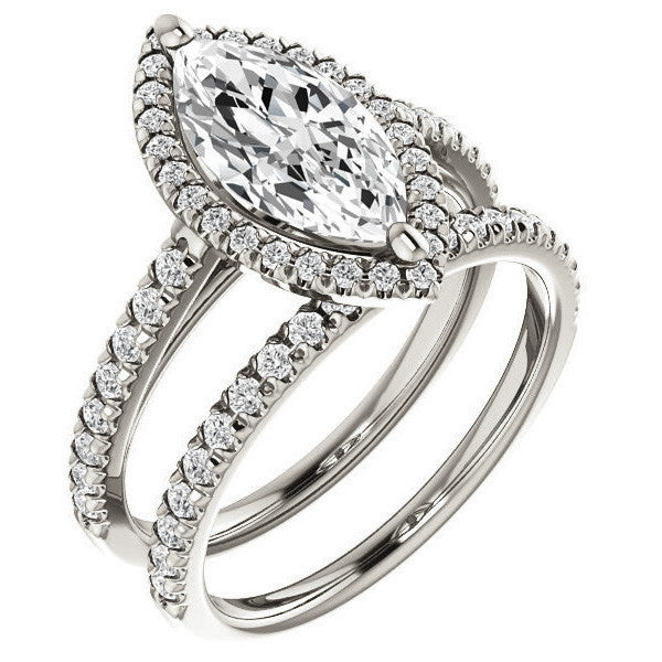 Marquise Cut Halo Cathedral Engagement Ring