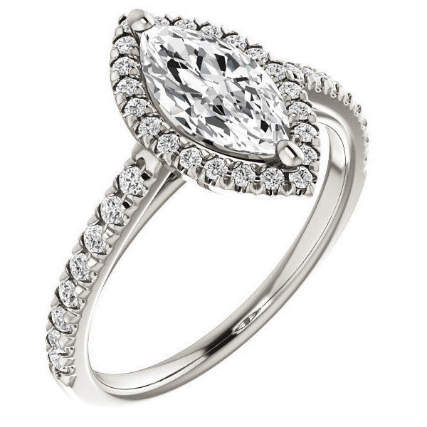 Marquise Cut Halo Cathedral Engagement Ring