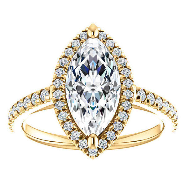 Marquise Cut Halo Cathedral Engagement Ring