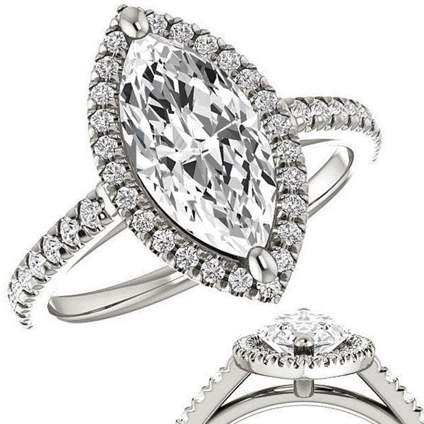Marquise Cut Halo Cathedral Engagement Ring
