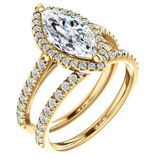 Marquise Cut Halo Cathedral Engagement Ring