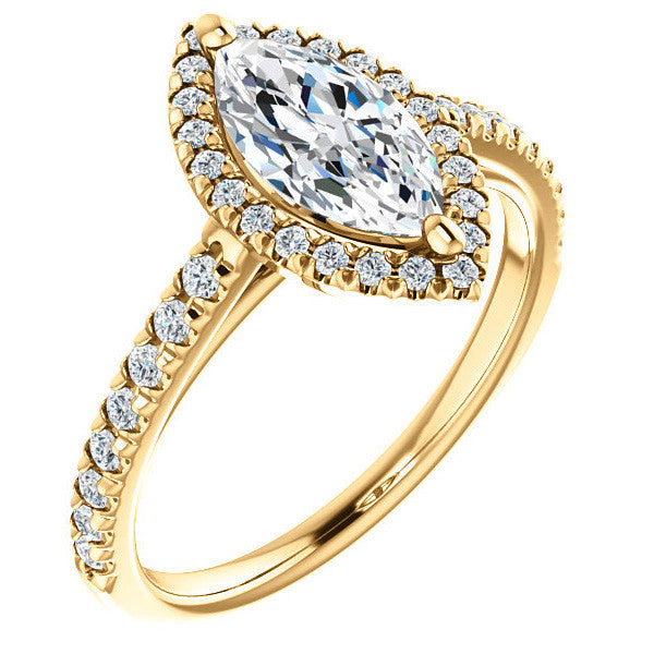 Marquise Cut Halo Cathedral Engagement Ring