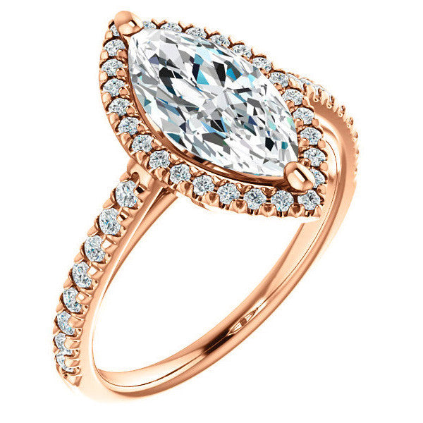Marquise Cut Halo Cathedral Engagement Ring