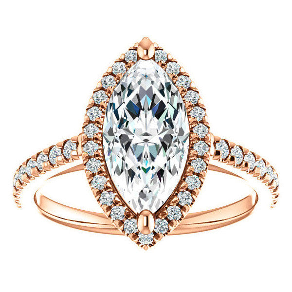 Marquise Cut Halo Cathedral Engagement Ring