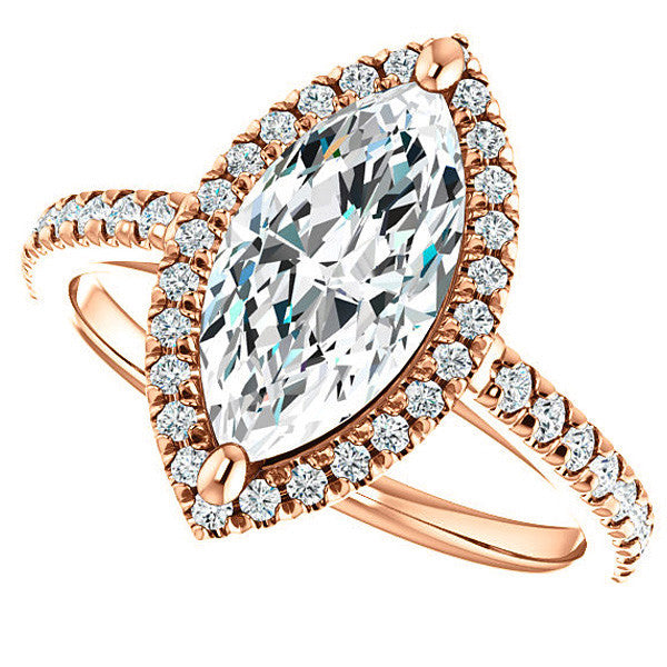 Marquise Cut Halo Cathedral Engagement Ring