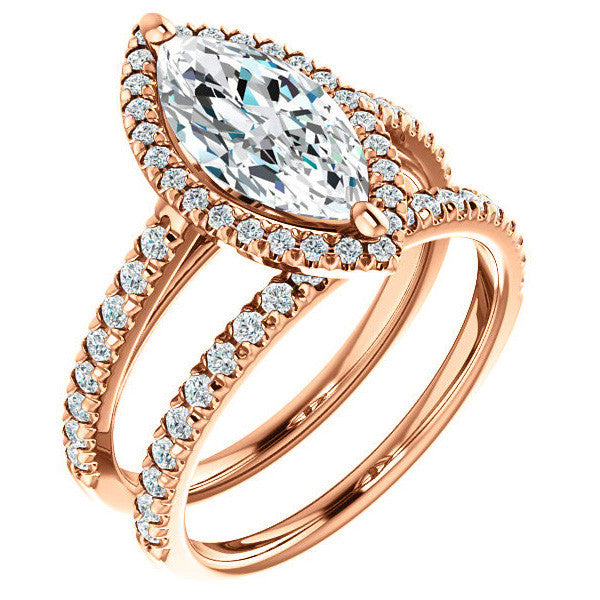 Marquise Cut Halo Cathedral Engagement Ring