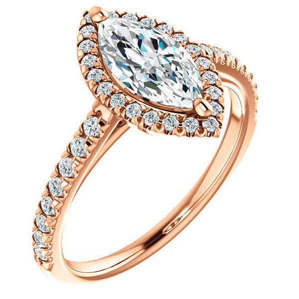 Marquise Cut Halo Cathedral Engagement Ring