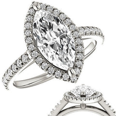 Marquise Cut Halo Cathedral Engagement Ring