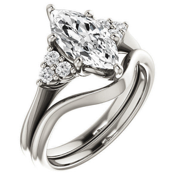 Marquise Cut Moissanite Cathedral Solitaire Ring