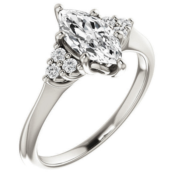 Marquise Cut Moissanite Cathedral Solitaire Ring