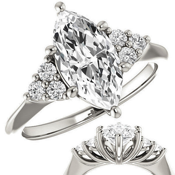 Marquise Cut Moissanite Cathedral Solitaire Ring
