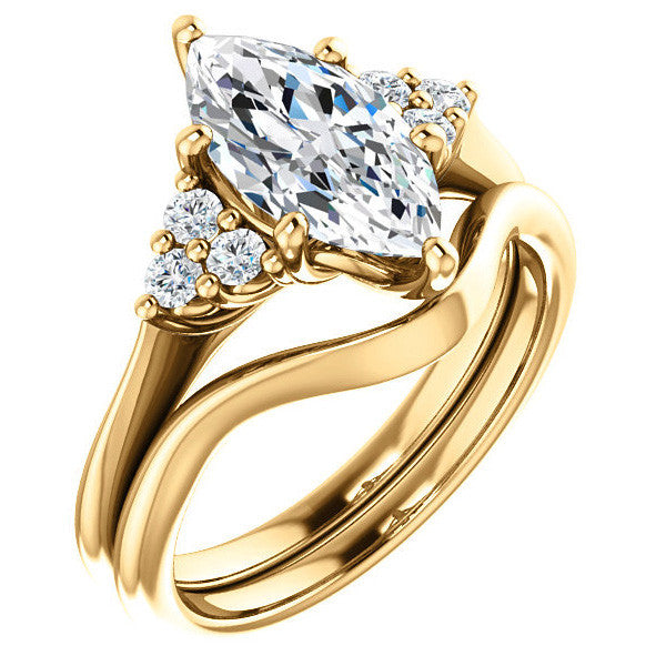 Marquise Cut Moissanite Cathedral Solitaire Ring