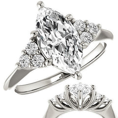 Marquise Cut Moissanite Cathedral Solitaire Ring
