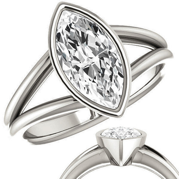 Marquise Moissanite Split Shank Engagement Ring