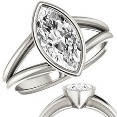Marquise Moissanite Split Shank Engagement Ring
