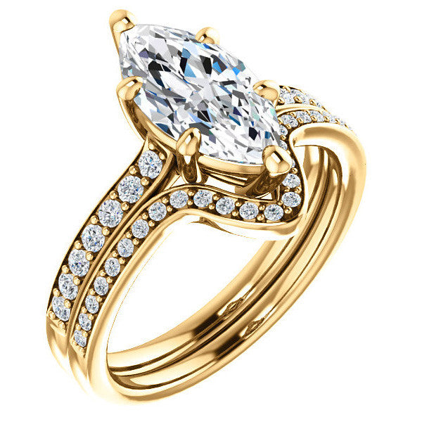 Marquise cut Moissanite Basket Engagement Ring