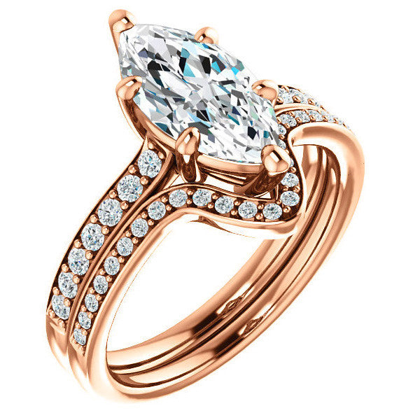 Marquise cut Moissanite Basket Engagement Ring