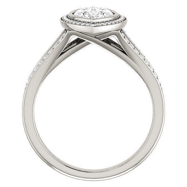 Marquise cut Moissanite Halo Split Shank Cathedral Engagement Ring