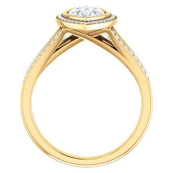 Marquise cut Moissanite Halo Split Shank Cathedral Engagement Ring