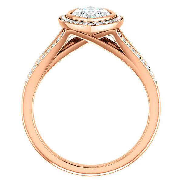 Marquise cut Moissanite Halo Split Shank Cathedral Engagement Ring
