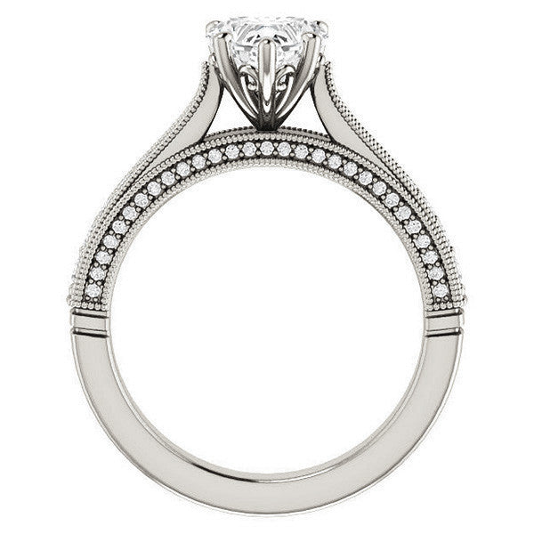 Heart Shaped Scroll Milgrain Moissanite Engagement Ring