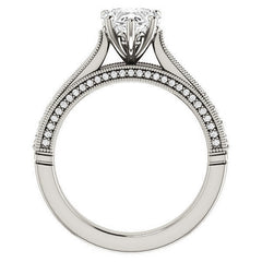 Heart Shaped Scroll Milgrain Moissanite Engagement Ring