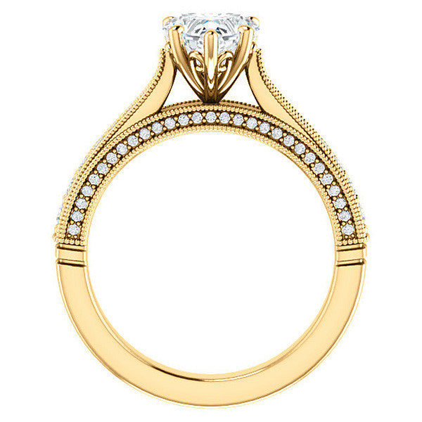 Heart Shaped Scroll Milgrain Moissanite Engagement Ring