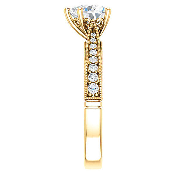 Heart Shaped Scroll Milgrain Moissanite Engagement Ring