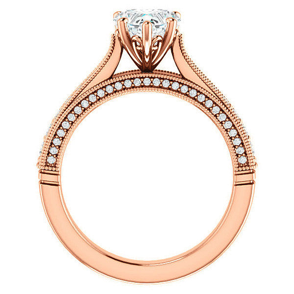 Heart Shaped Scroll Milgrain Moissanite Engagement Ring