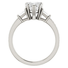 Heart and Baguette Moissanite Engagement Ring