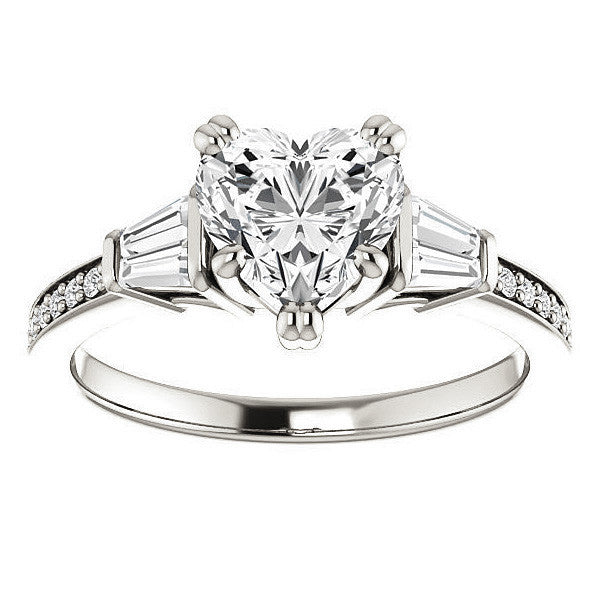 Heart and Baguette Moissanite Engagement Ring