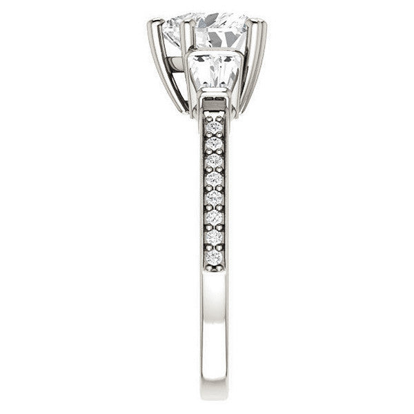 Heart and Baguette Moissanite Engagement Ring