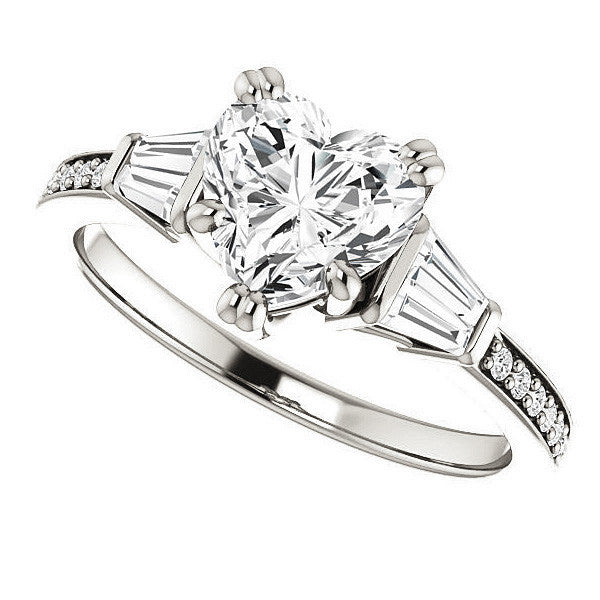 Heart and Baguette Moissanite Engagement Ring