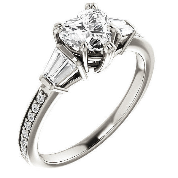 Heart and Baguette Moissanite Engagement Ring