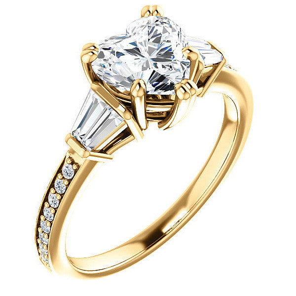 Heart and Baguette Moissanite Engagement Ring