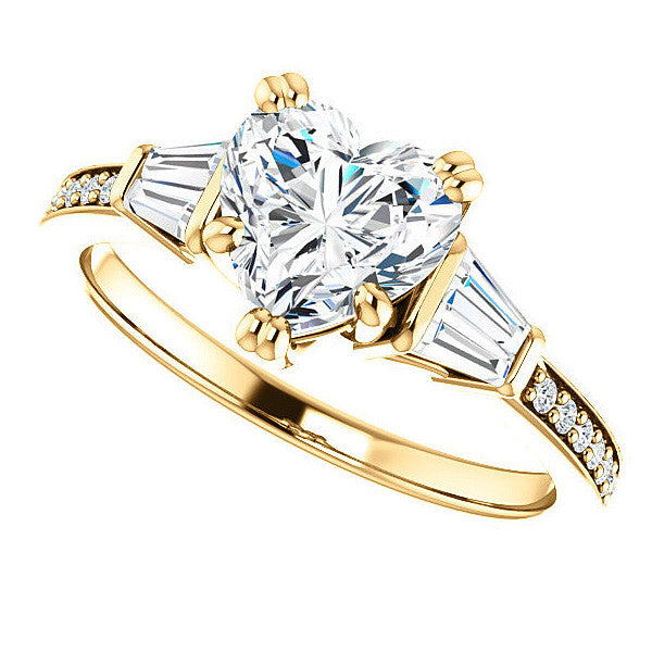 Heart and Baguette Moissanite Engagement Ring