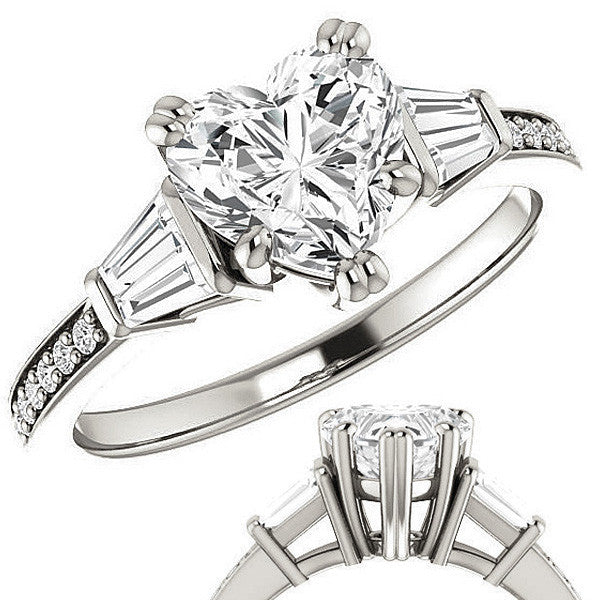 Heart and Baguette Moissanite Engagement Ring