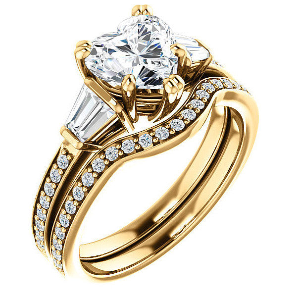 Heart and Baguette Moissanite Engagement Ring